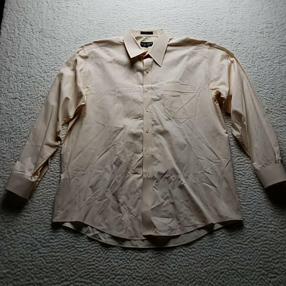 Kilburne And Finch Dress Shirt Mens 17 34/35 Beige Solid Classic Fit LS